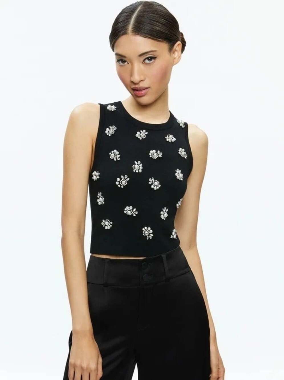 Alice + Olivia Amity Black Embellished Wool Tank Top Small NWT
